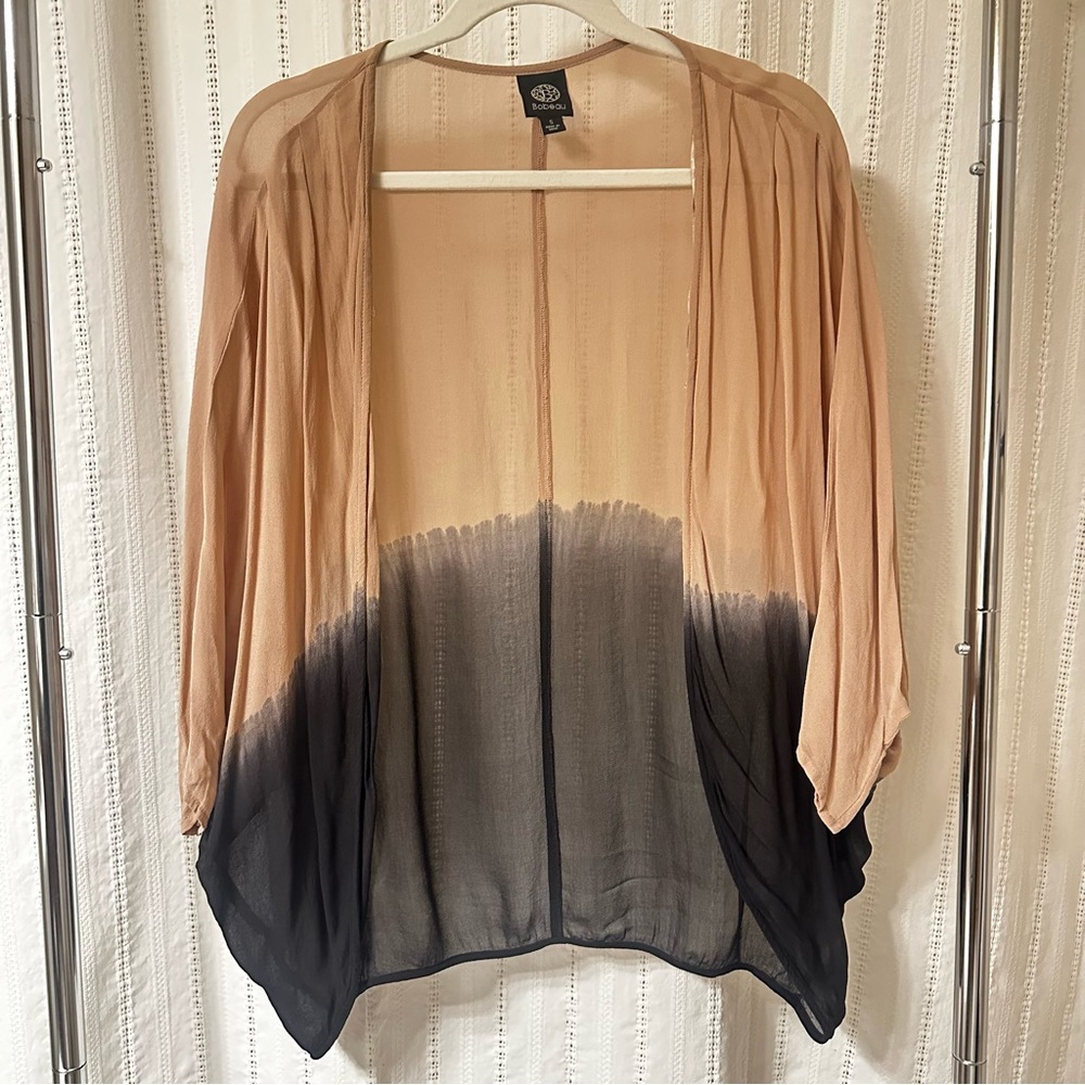 Bobeau | Sheer cape / Cover up top | Soft pink to grey/black tie dye